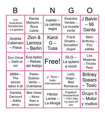 BINGO MUSICAL Bingo Card