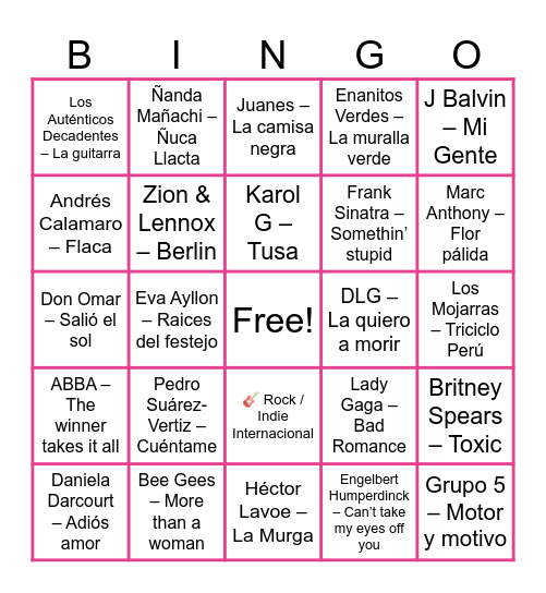 BINGO MUSICAL Bingo Card