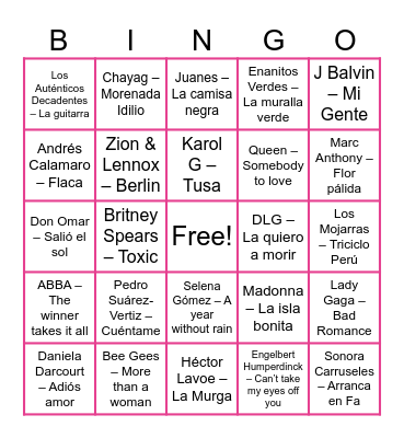 BINGO MUSICAL Bingo Card