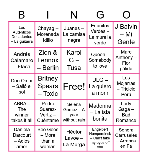 BINGO MUSICAL Bingo Card
