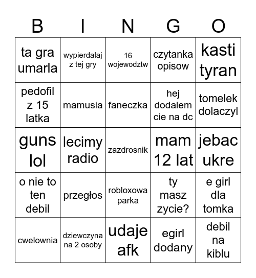 Nejborsy Bingo Card