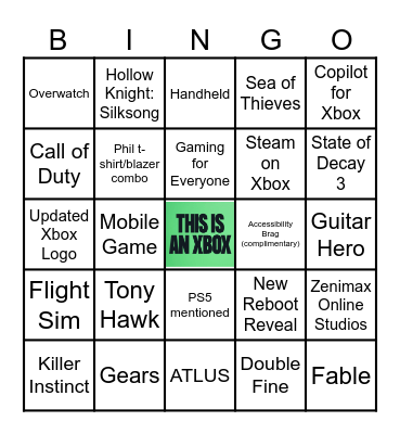 2025 Xbox Games Showcase Bingo Card