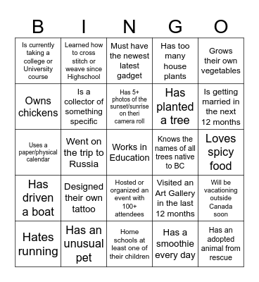 2005 Esquimalt Grad 20 Year Reunion Bingo Card
