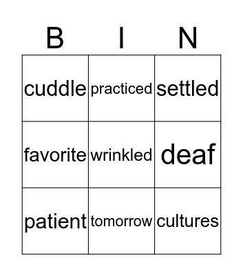 Vocabulary Bingo Card