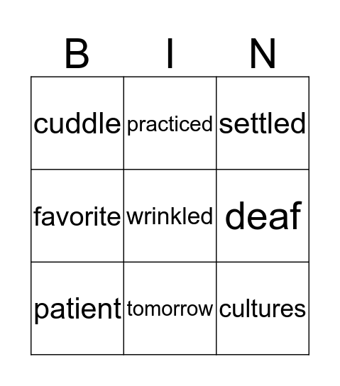 Vocabulary Bingo Card