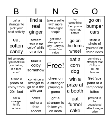 Colby's Carnival Adventure Bingo Card