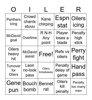 Oilers Bingo Card