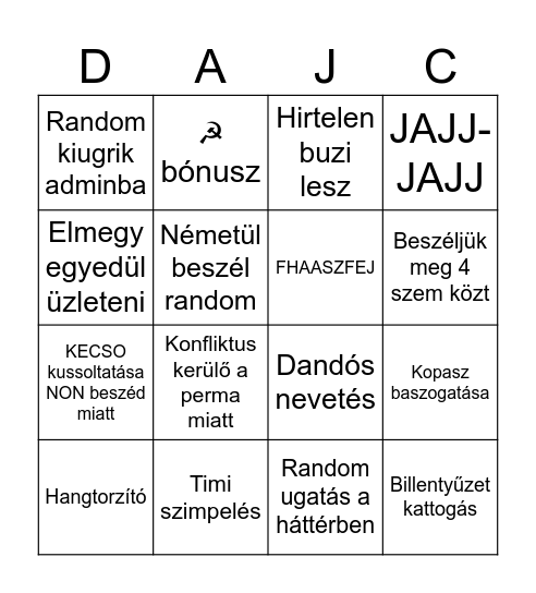 Ádi bingó tábla Bingo Card