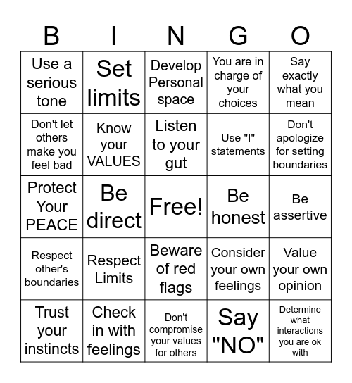 Healthy Boundaries Bingo Card