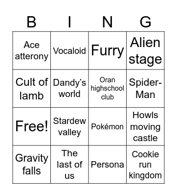Oz Comic con Bingo Card