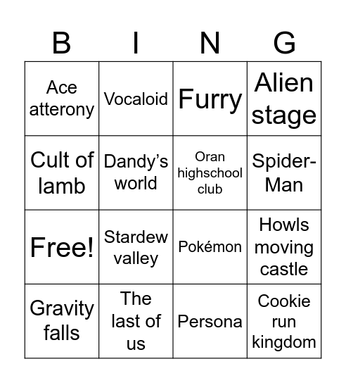 Oz Comic con Bingo Card