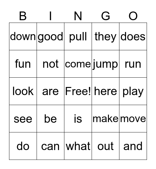 Quarter 1 High Frequency Words Bingo Card