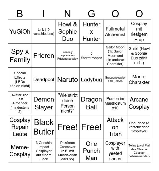 Dokomi Bingo Card