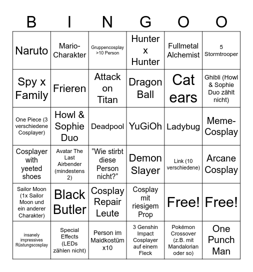 Dokomi Bingo Card