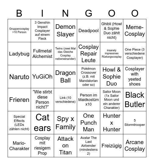 Dokomi Bingo Card