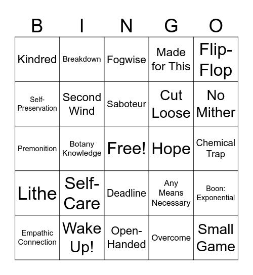 DBD survivor perks Bingo Card