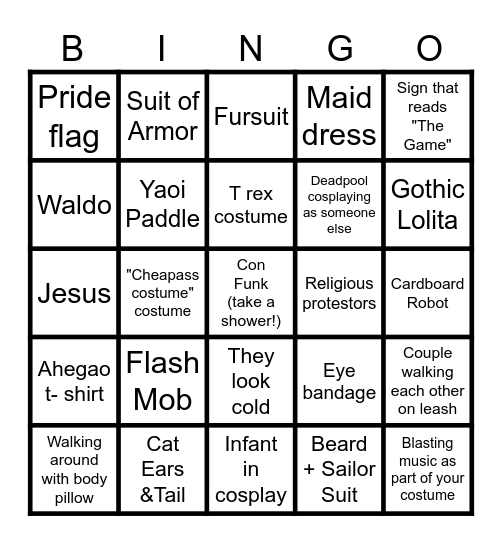 Anime Con Bingo Card