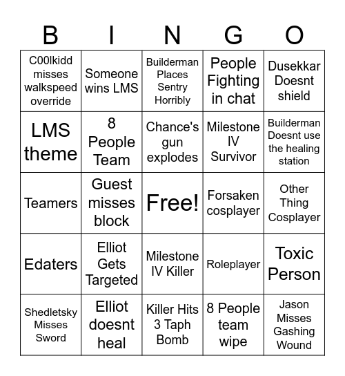 Forsaken Bingo Card