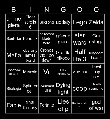 Summer game fest Bingo Card