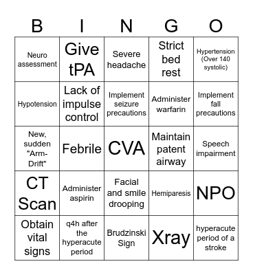 STROKE!!! Bingo Card