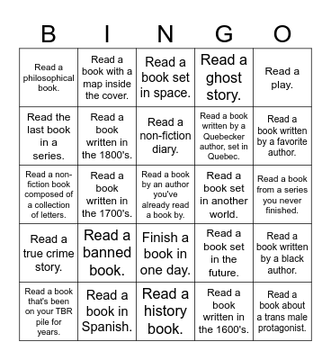 Book Bingo Card