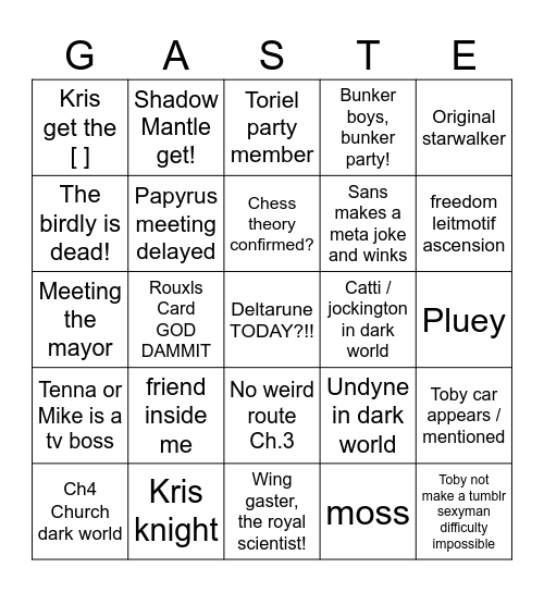 DELTARUNE Ch.3+4 TODAY?!?!?!! Bingo Card