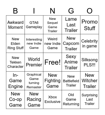 Xbox Showcase 2025 Bingo Card