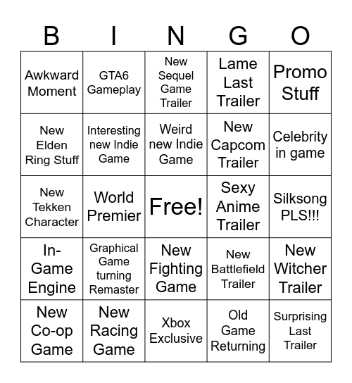 Xbox Showcase 2025 Bingo Card