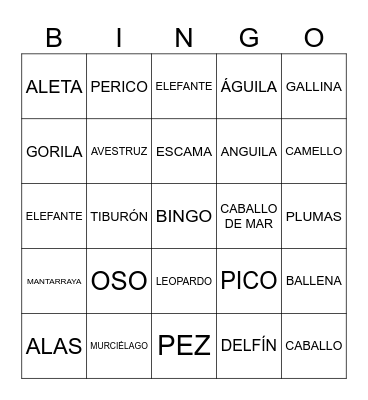 VOCABULARIO 1 Bingo Card