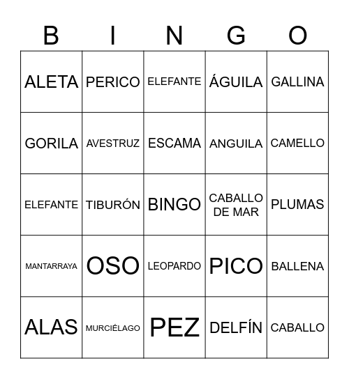 VOCABULARIO 1 Bingo Card