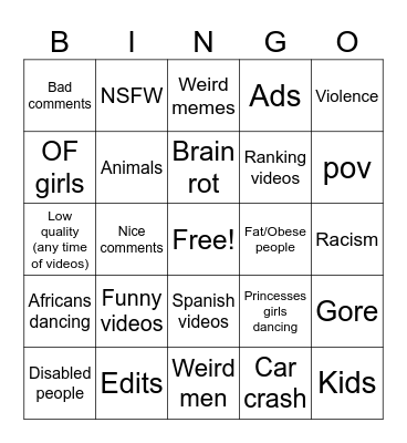 Instagram reels Bingo Card