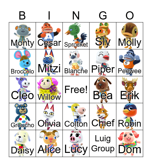 Animal Crossing Bingo Card