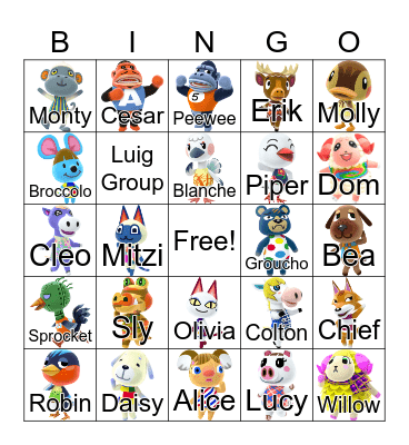 Animal Crossing Bingo Card