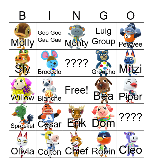 Animal Crossing Bingo Card