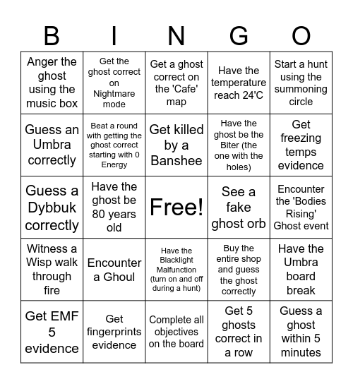 DEMONOLOGY Bingo Card