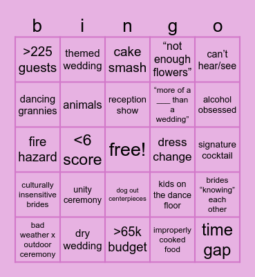 four weddings bingo Card