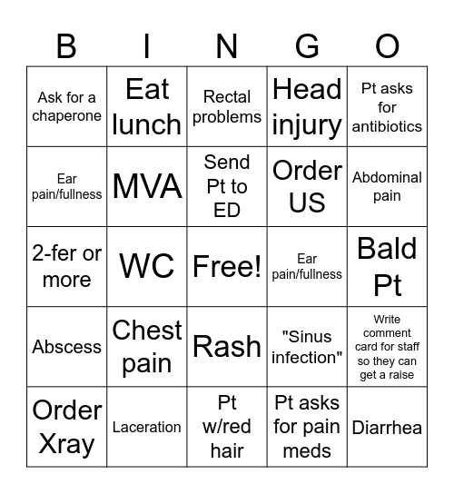 PROVIDER Bingo Card
