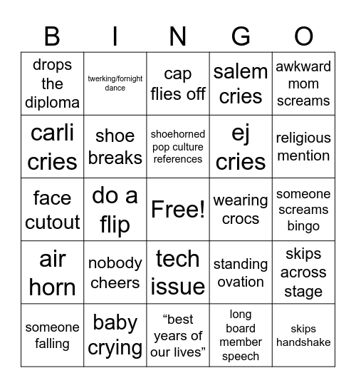 grad bingo Card