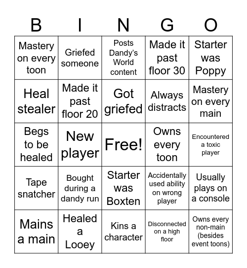 DANDY’S WORLD Bingo Card