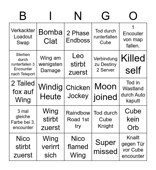 Prophecy Bingo Card