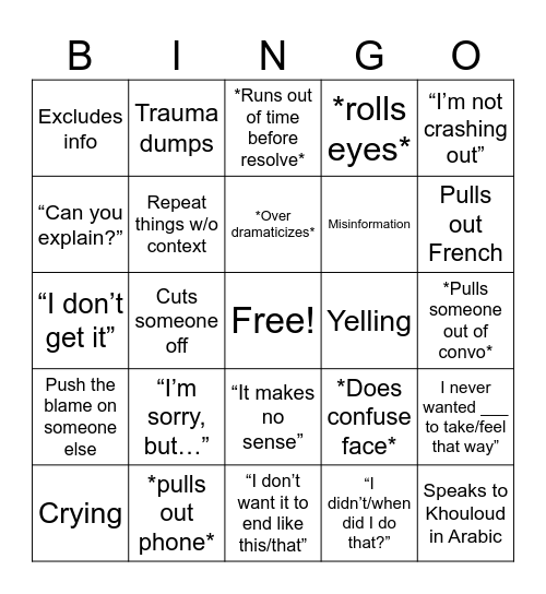Monday BINGO Card