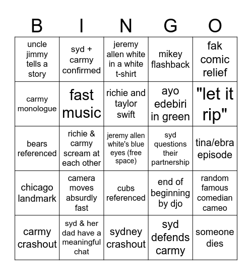 the bear s4 bingo Card
