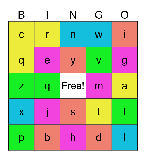 Alphabet Bingo Card