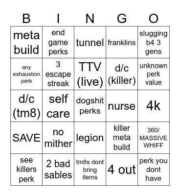 chaos shuffle dbd Bingo Card