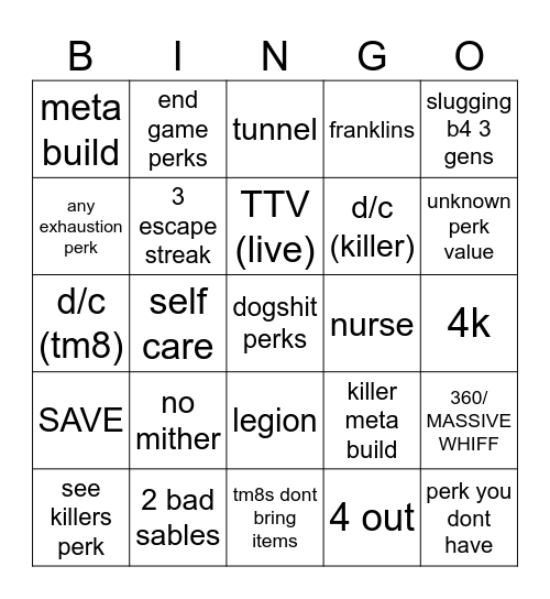 chaos shuffle dbd Bingo Card
