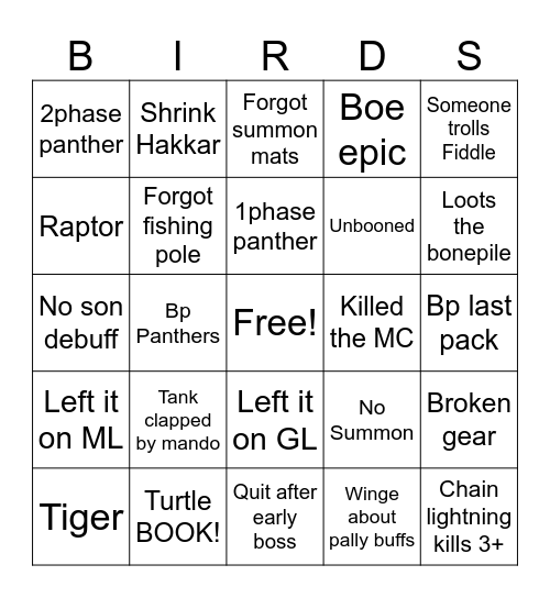 Demon Hour ZG Bingo Card