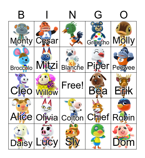 Animal Crossing Bingo Card