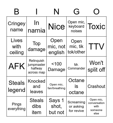 Apex Legends Random Bingo Card