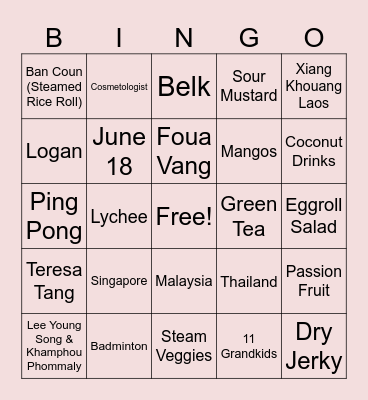 LEE LY VANG Bingo Card