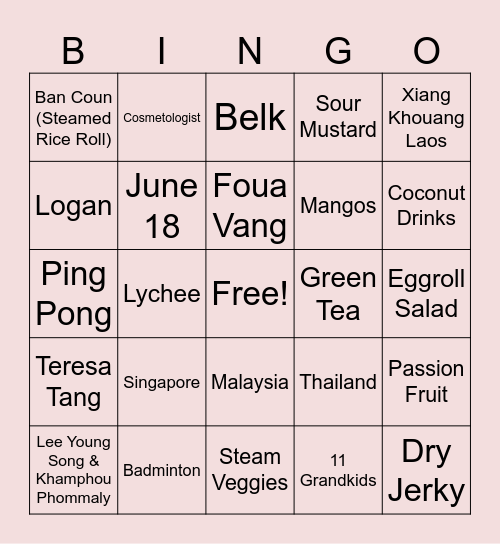 LEE LY VANG Bingo Card